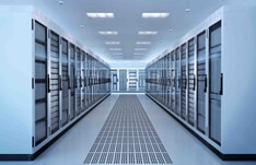 Stock photo of server room with servers in temperature controlled units