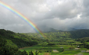 Rainbow over mountains