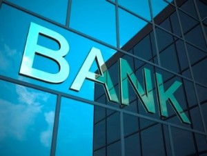 Stock photo of "bank" on glass window