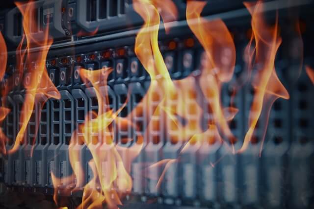 Stock photo of server room on fire